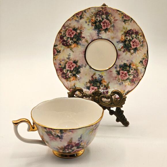 Vintage Bradford Editions Lena Liu "Precious" Floral Teacup & Saucer Set - Picture 4 of 5